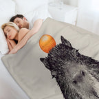 Capybara  Orange  Capy Yuzu  Capybara with Orange on Head  His Name - Gort  Portrait Durable Throw Blanket