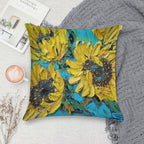 Van Gogh Inspired Sunflowers with Yellow And Turquoise Soft High-Density Material Throw Pillow