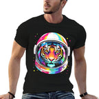 Astronaut Tiger Adventure Vibrant Colorful Space Funny  Rolled Sleeves T-Shirt