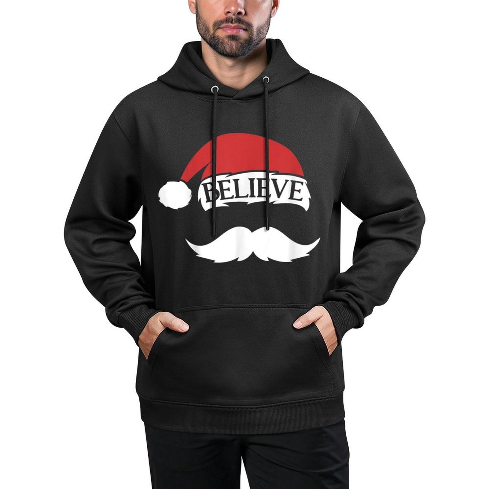 Believe Santa Hat Cap Mustache Funny Kids Family Christmas All-Day Comfort Hoodie