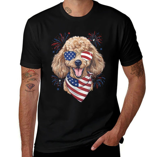 USA Flag 4th Of July Patriotic American Cute Poodle Women Kids Men  Fade-proof Color T-Shirt