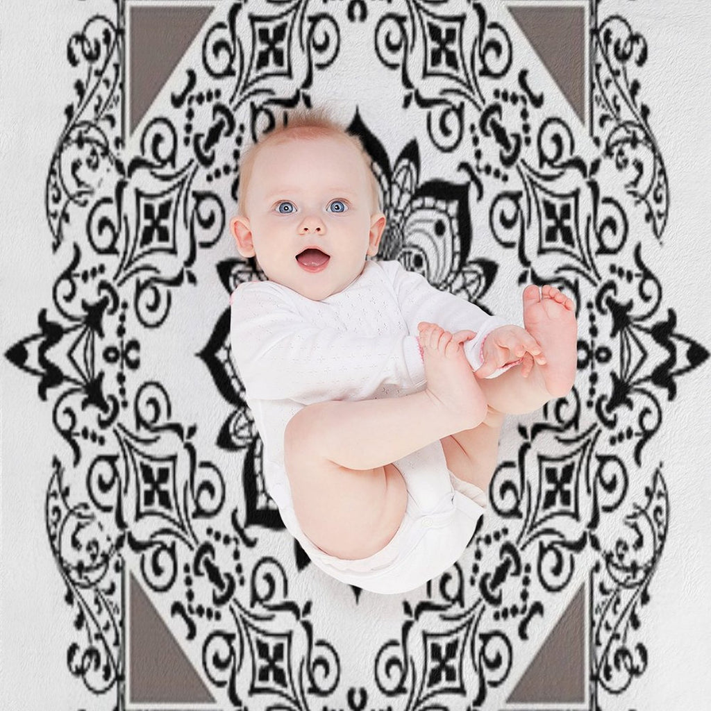 Ornate Baroque Diamonds White Black Purple Greek Key Floral Gift-ready Throw Blanket