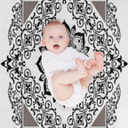 Ornate Baroque Diamonds White Black Purple Greek Key Floral Gift-ready Throw Blanket