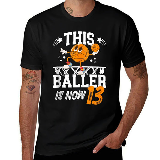 13th Basketball Birthday Thirteen Year Old Basketball Player  Rolled Sleeves T-Shirt