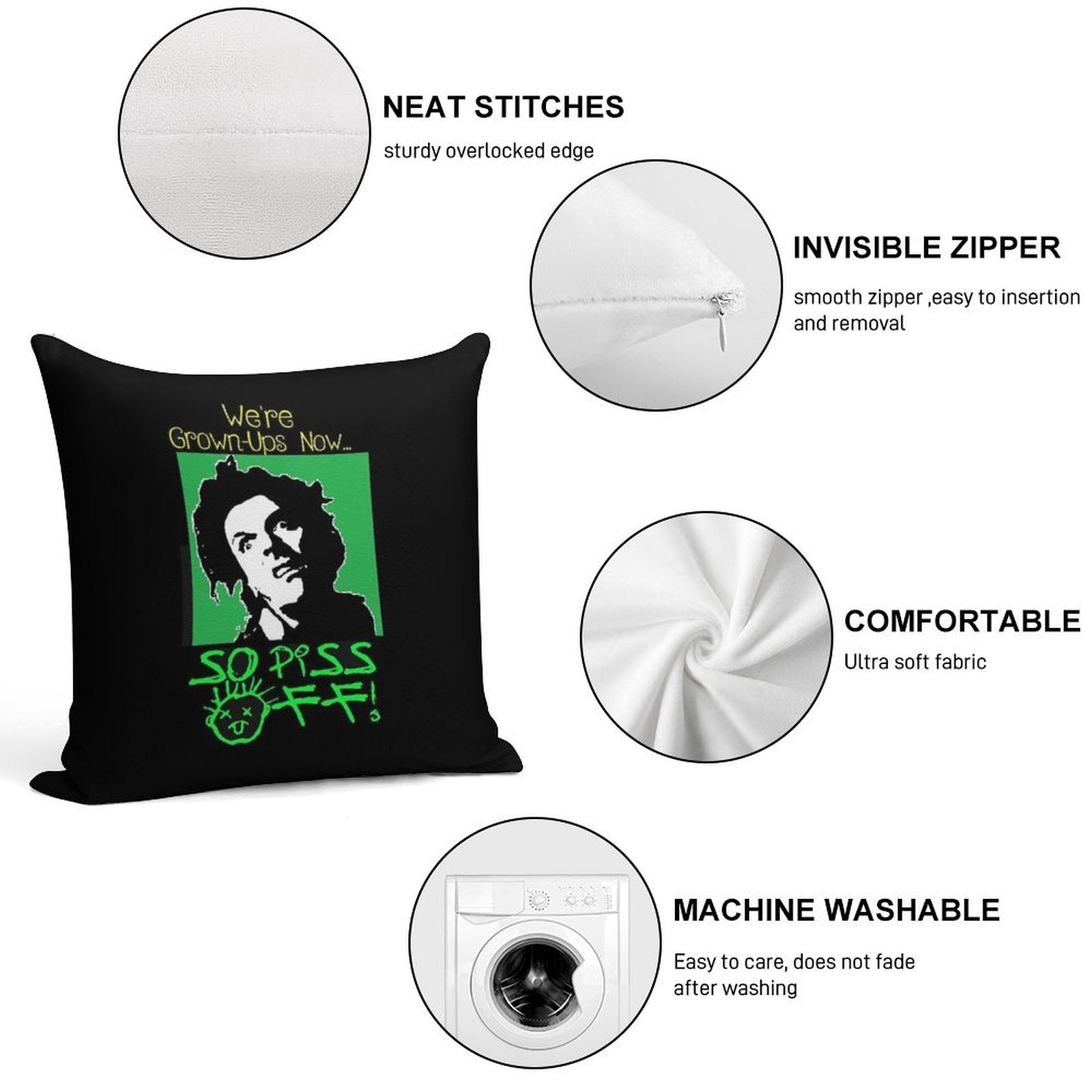 Drop Dead Fred Soft Short Plush Fabric Throw Pillow