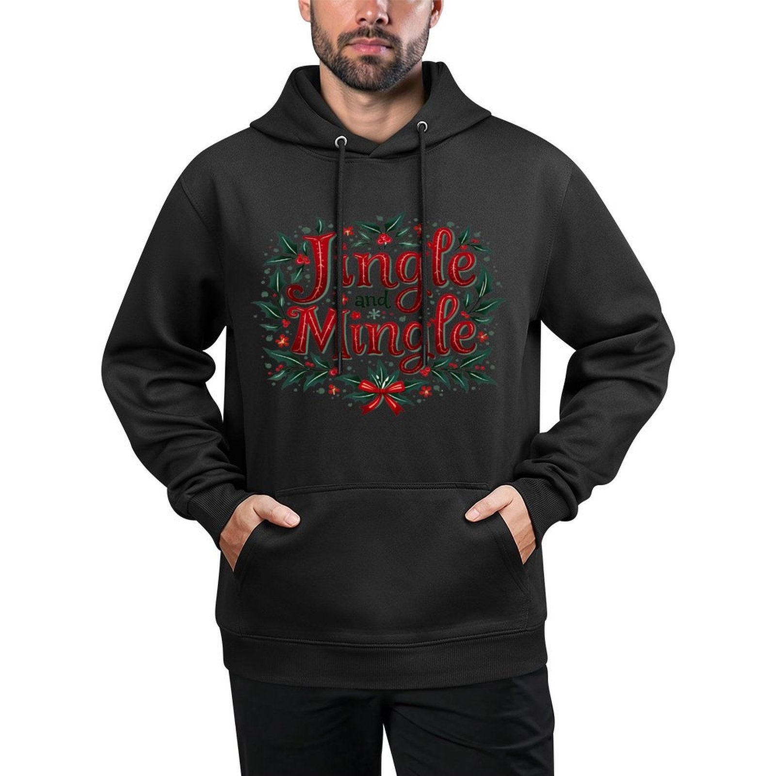 Vintage Elegant Jingle Mingle Christmas Party Friends Office Shrink-Resistant Hoodie