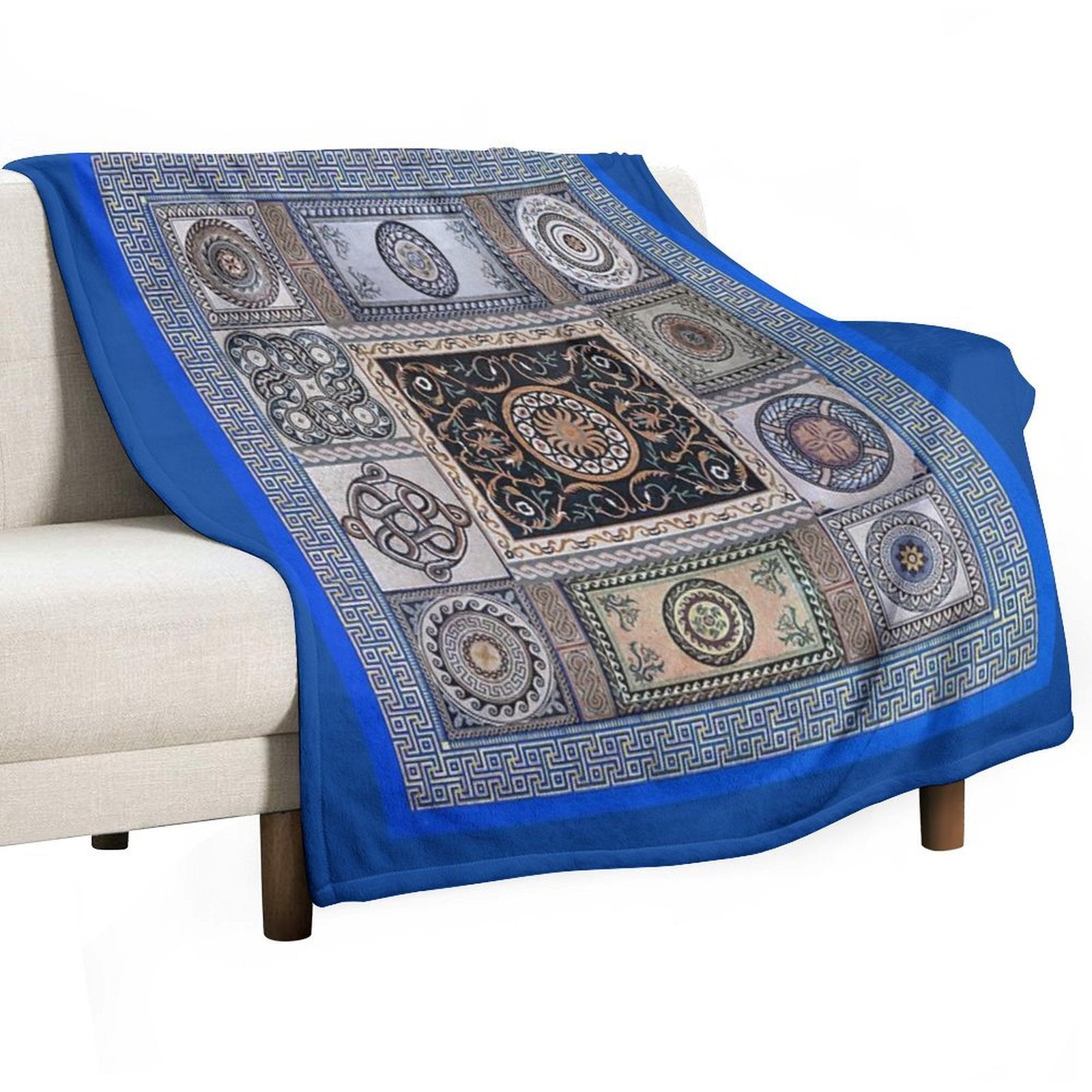 Roman Mosaic - Light Blue Machine-washable Throw Blanket