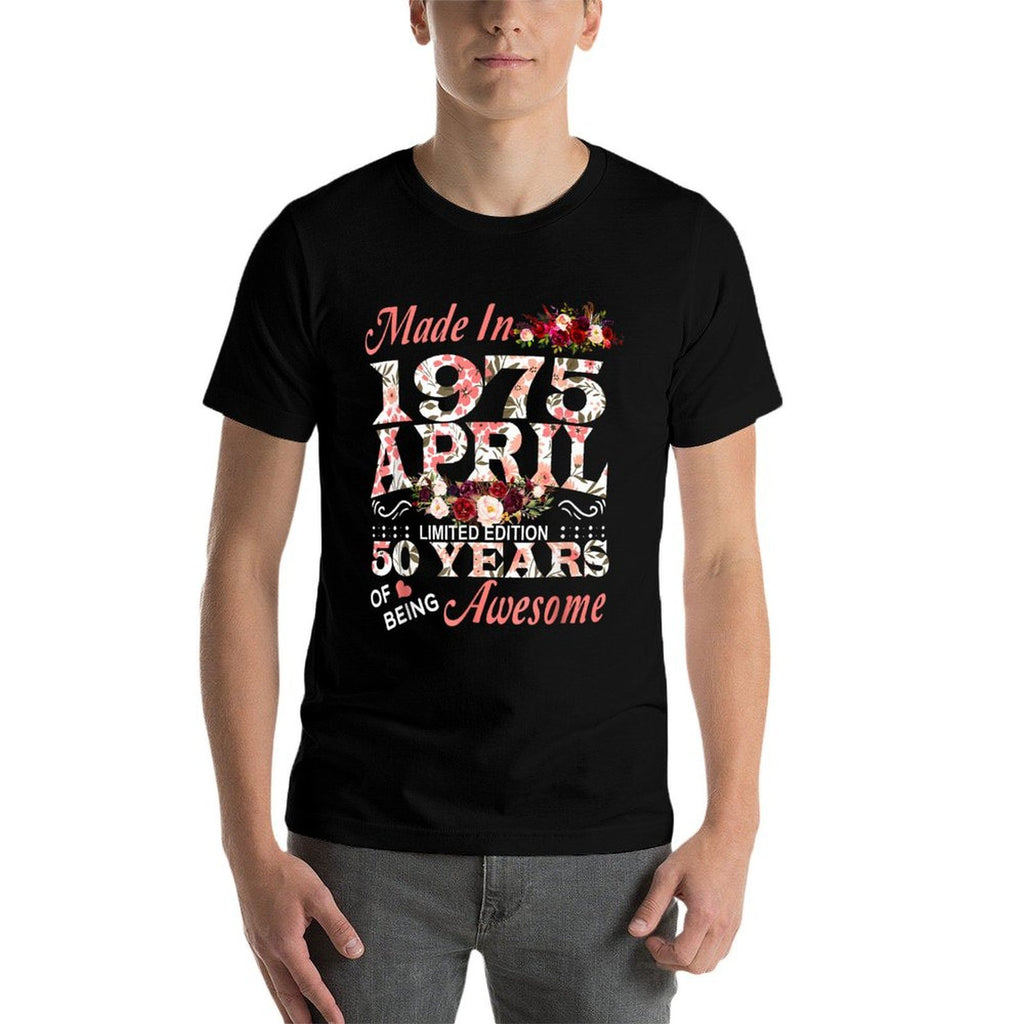 Made In April 1975 Limited Edition 50th Birthday For Women  Ribbed Collar T-Shirt