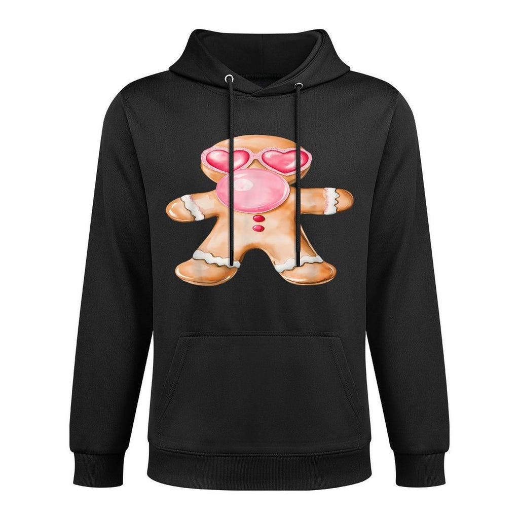 Gingerbread Blowing Bubble Gum Pink Sunglasses Christmas Easy Care Hoodie