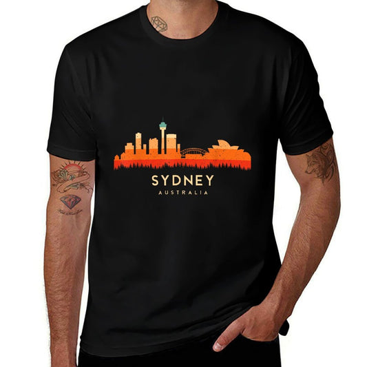 Vintage Retro Style Landscape Sun Skyline Sydney Australia  Relaxed-fit T-Shirt