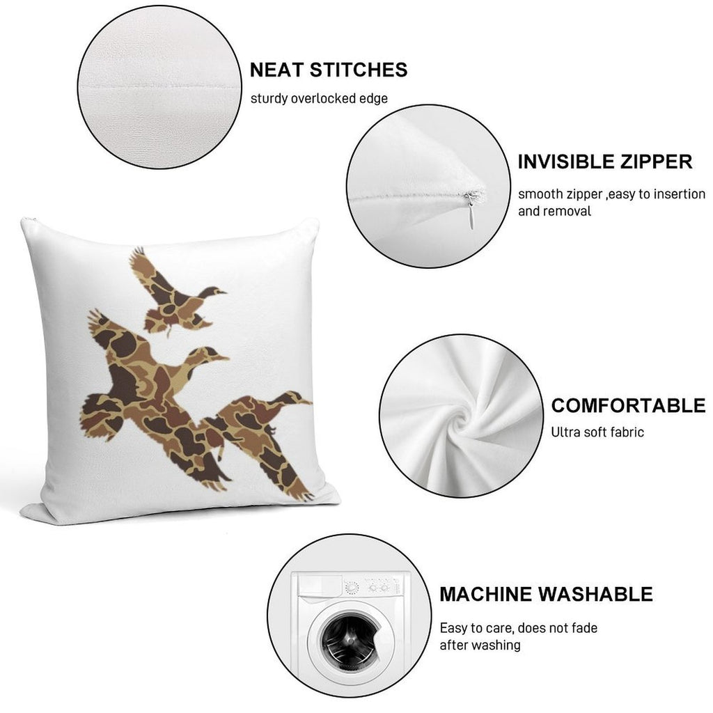 Camo Ducks Flying Soft Skin-Friendly Throw Pillow