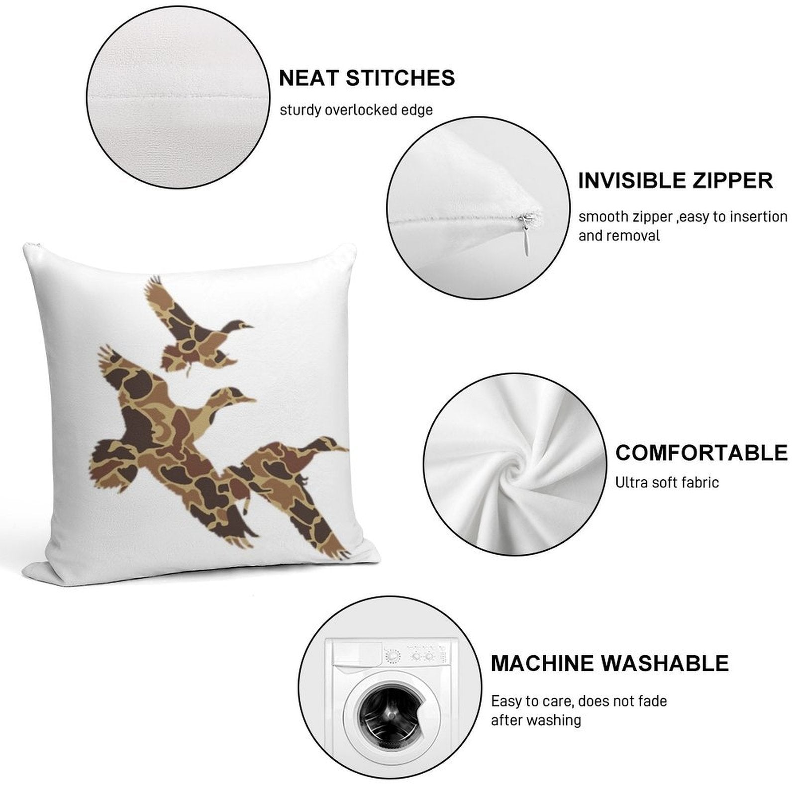 Camo Ducks Flying Soft Skin-Friendly Throw Pillow