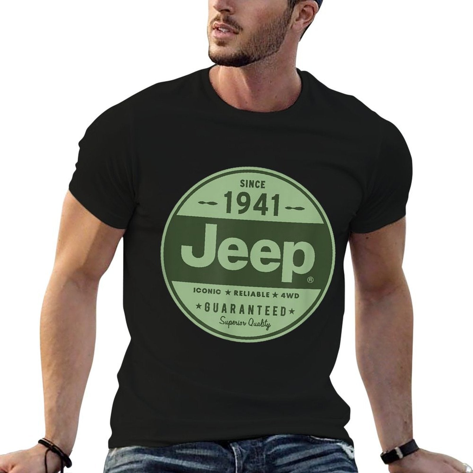 Jeep 1941 Vintage Logo - Officially Licensed  Ribbed Collar T-Shirt