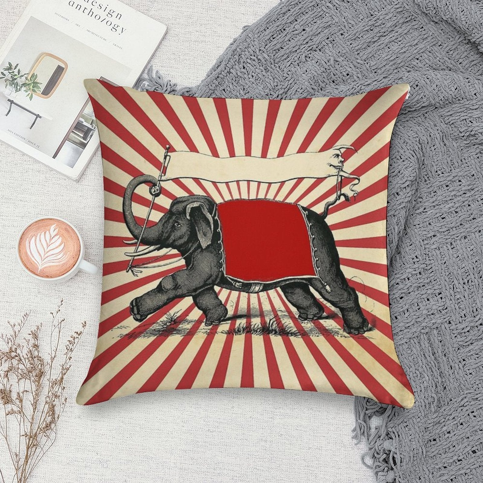 Circus Elephant Vintage Poster Pop Wall Street Art Soft Gift Ready Throw Pillow