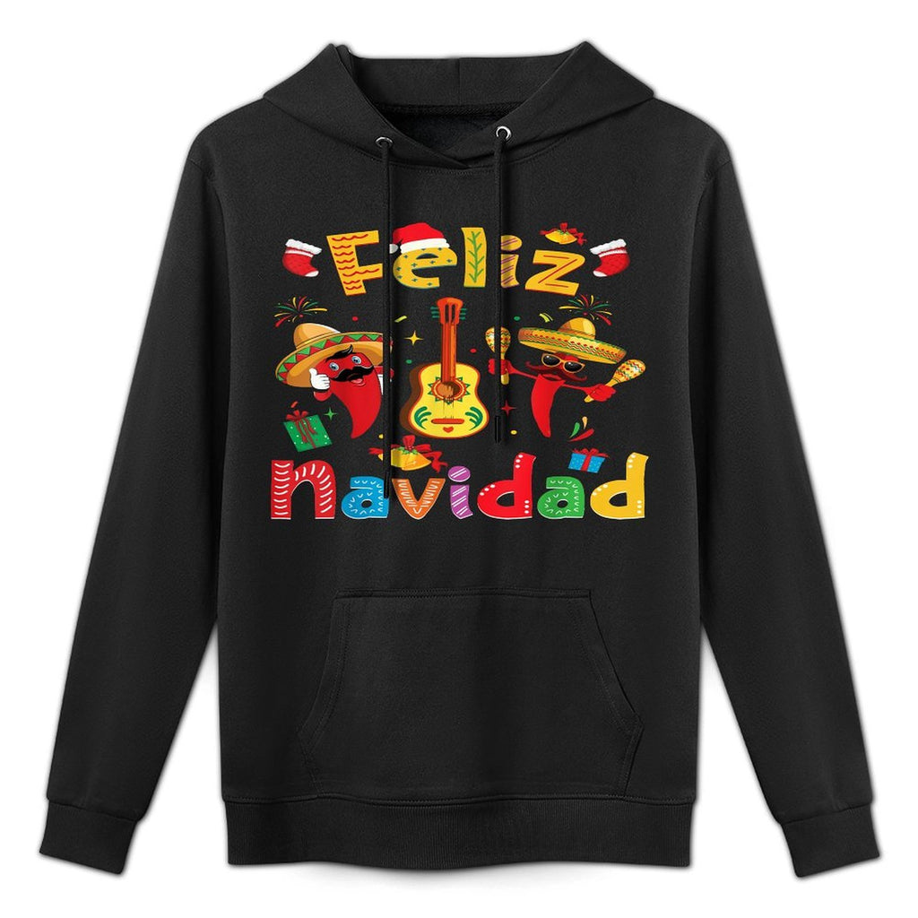 Feliz Navidad Mexican Fiesta Hot Pepper Guitar Xmas Party Casual Wear Hoodie