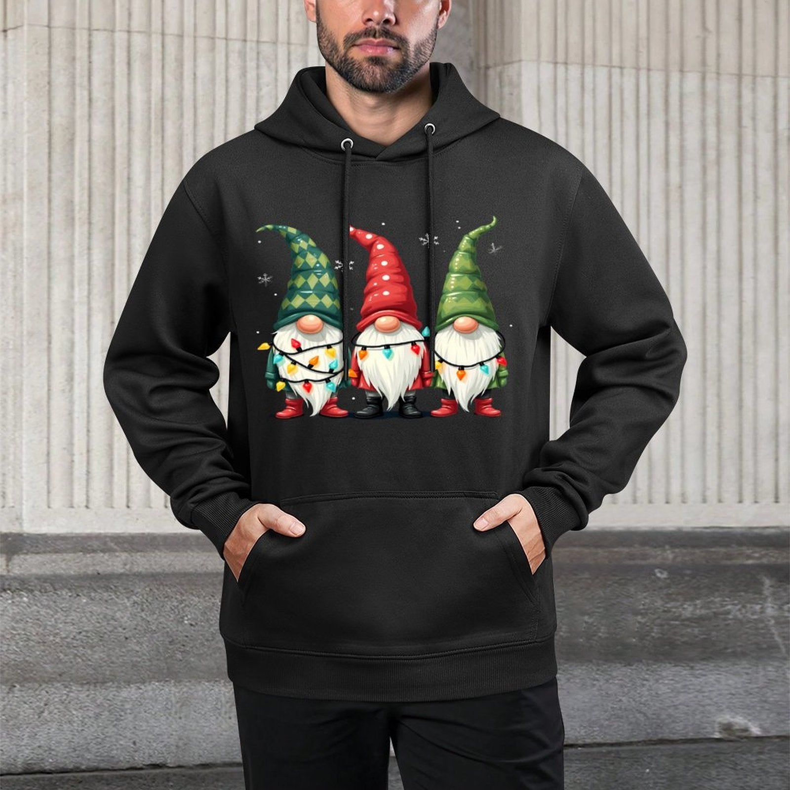 Christmas Gnomes With Festive Lights Winter Wonderland Shrink-Resistant Hoodie