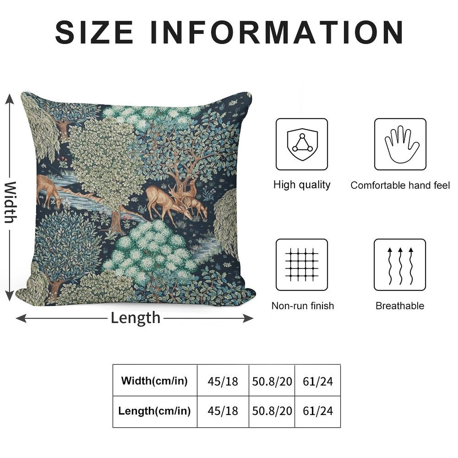 FOREST ANIMALS, DEERS BY A BROOK Blue Green Floral Soft Style Accent Throw Pillow