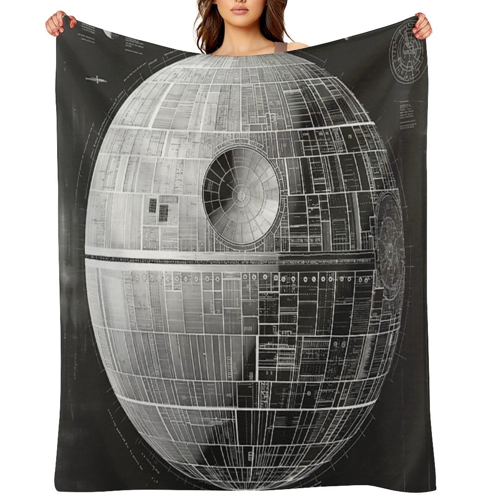Death Star Blueprint Starship Fan Art Eco-conscious Throw Blanket