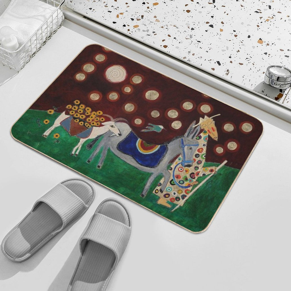 Monk with Donkey And Goat  Slip-Resistant Bath Mat
