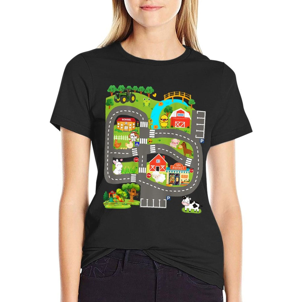 Kids Play Cars on Dads Back Farm Animals Fathers Day Race  Eco-friendly Material T-Shirt