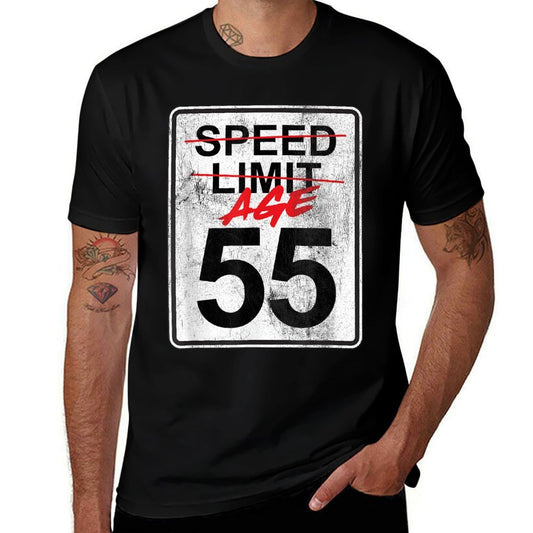 Speed Limit Sign Age 55 Funny 55th Birthday Design  Ribbed Collar T-Shirt