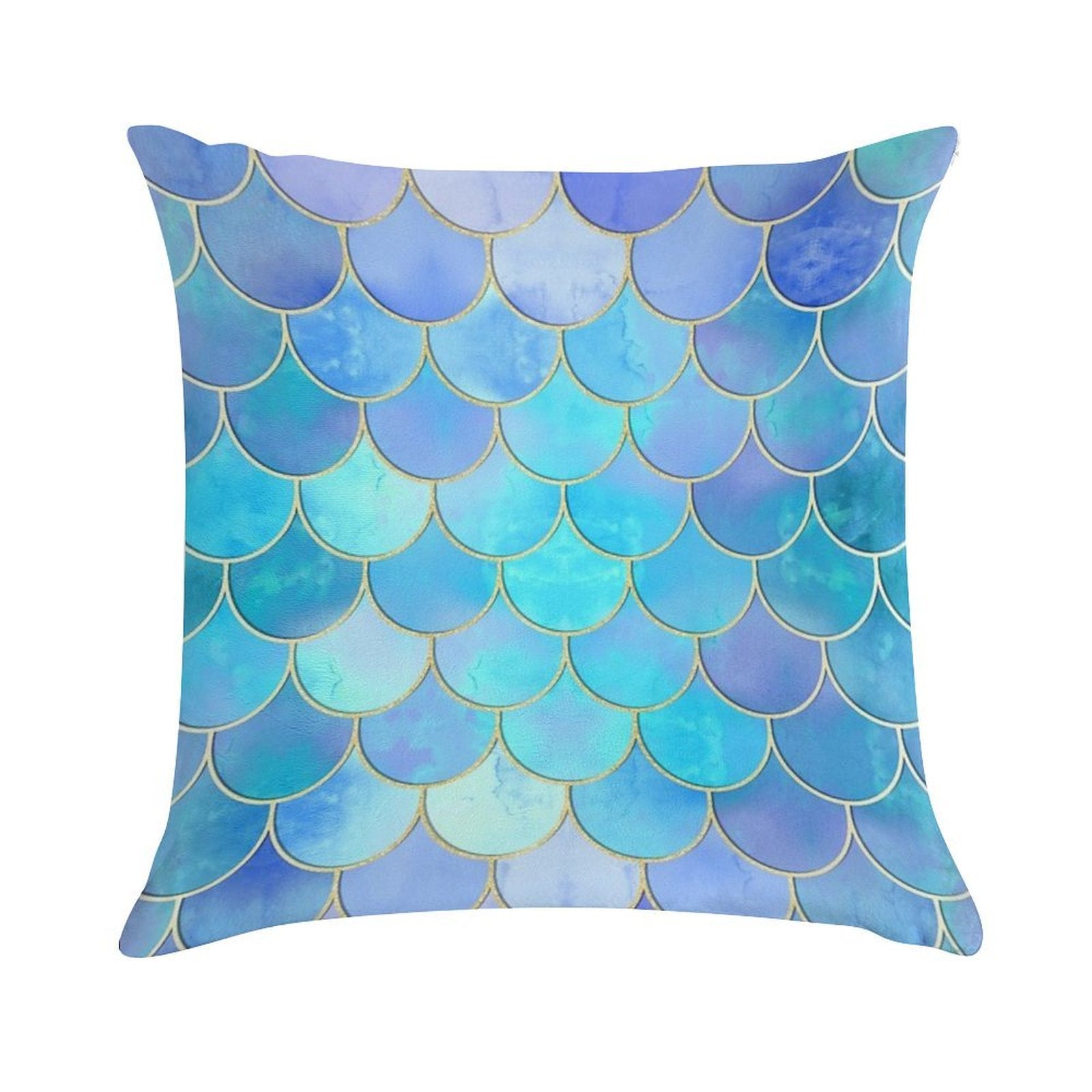 Aqua Pearlescent & Gold Mermaid Scale Pattern Soft Anti-Pilling Throw Pillow