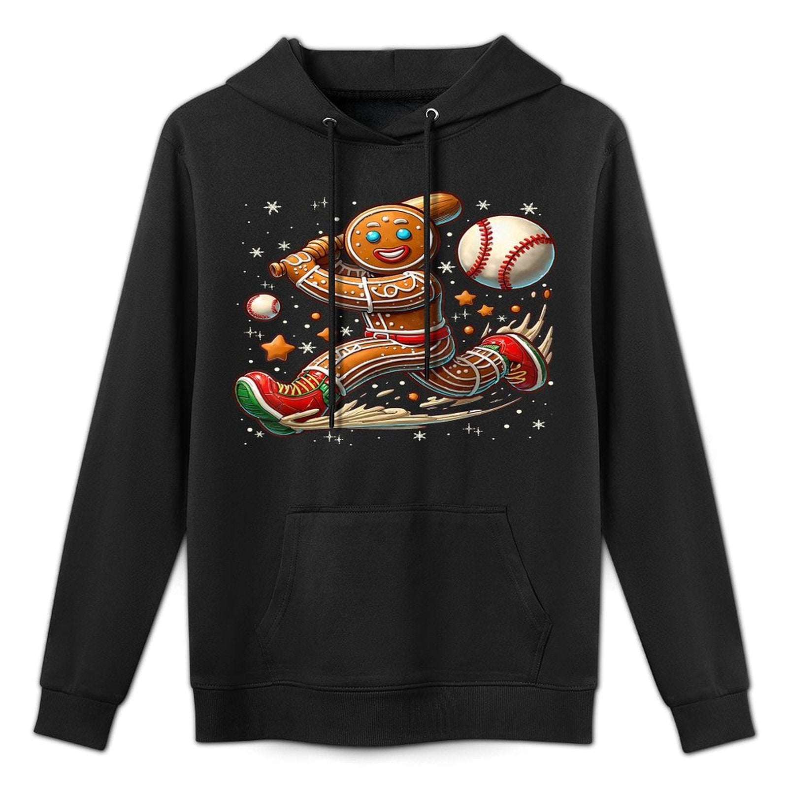 Christmas Gingerbread Man Sports Player Funny Baseball Xmas Machine Washable Hoodie