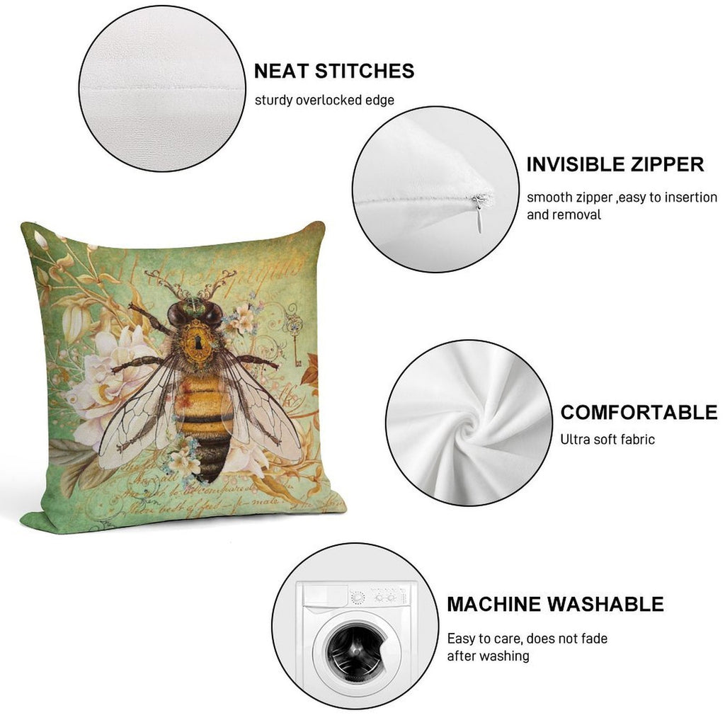 Honey Bee True Soft Hidden Zipper Throw Pillow