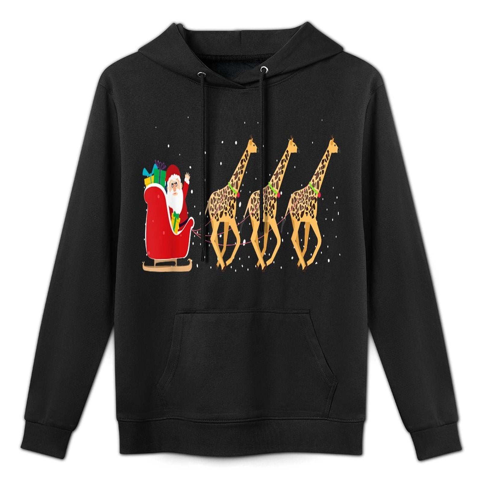 Giraffe Santa Christmas Sleigh - Funny Giraffe Xmas Breathable Fabric Hoodie