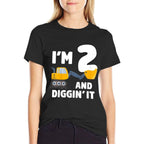 Construction Truck 2nd Birthday Boy 2 Two Year Old Excavator  Ribbed Collar T-Shirt