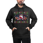 Santa Reindeer Play American Football Ugly Christmas Sweater Easy Care Hoodie
