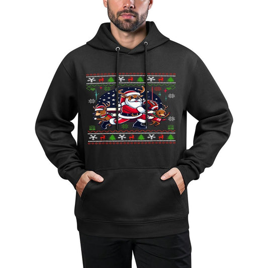 Santa Reindeer Play American Football Ugly Christmas Sweater Easy Care Hoodie