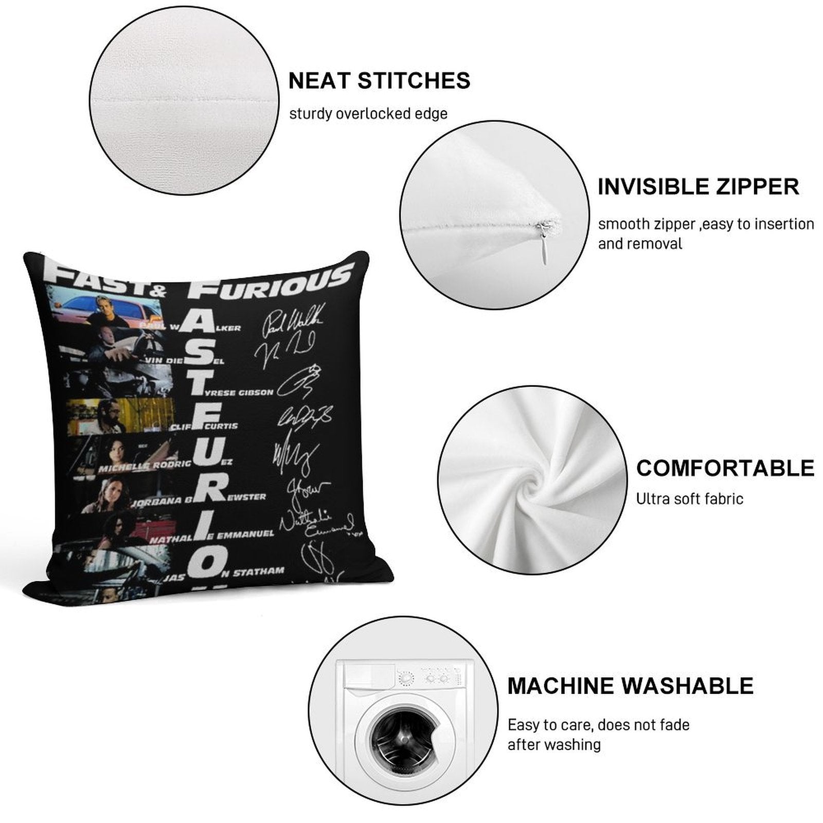 20th Anniversary 2001 2021 Fast Furious Signatures Soft Bedroom Essential Throw Pillow