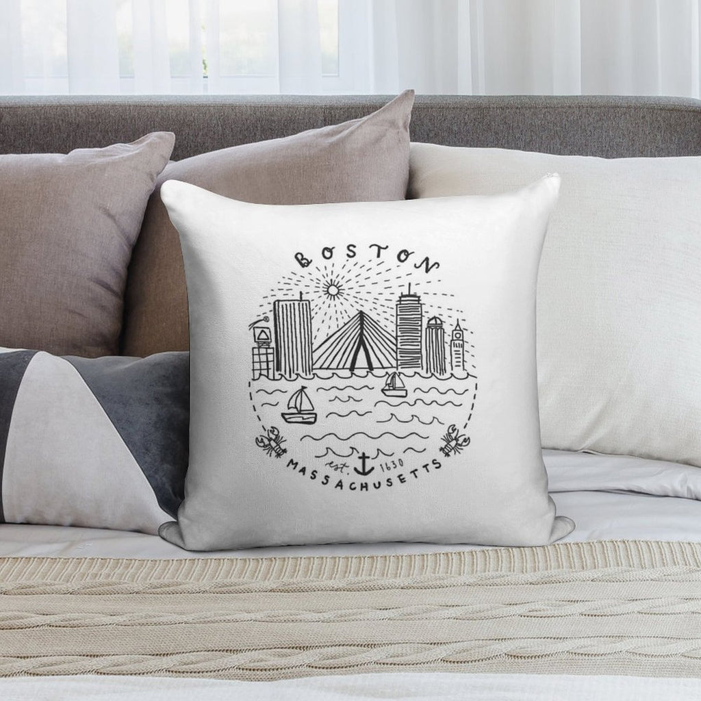 Boston Mass Skyline Collage Soft Ultra-Soft Texture Throw Pillow