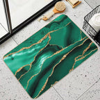 Emerald Green Malachite Faux Marble With Gold Glitter  Easy To Clean Bath Mat