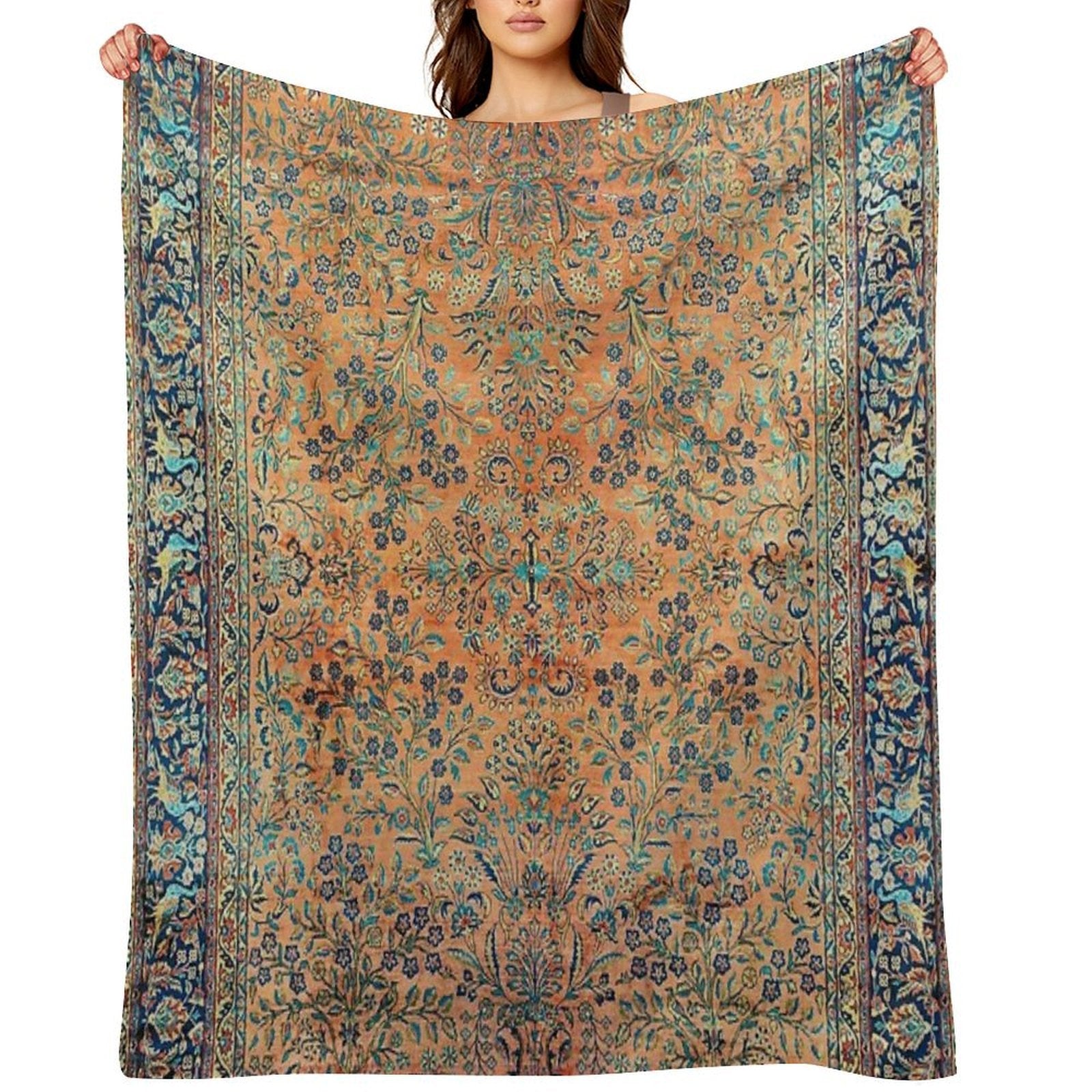 Manchester Kashan Floral Persian Carpet Print Quick-dry Throw Blanket