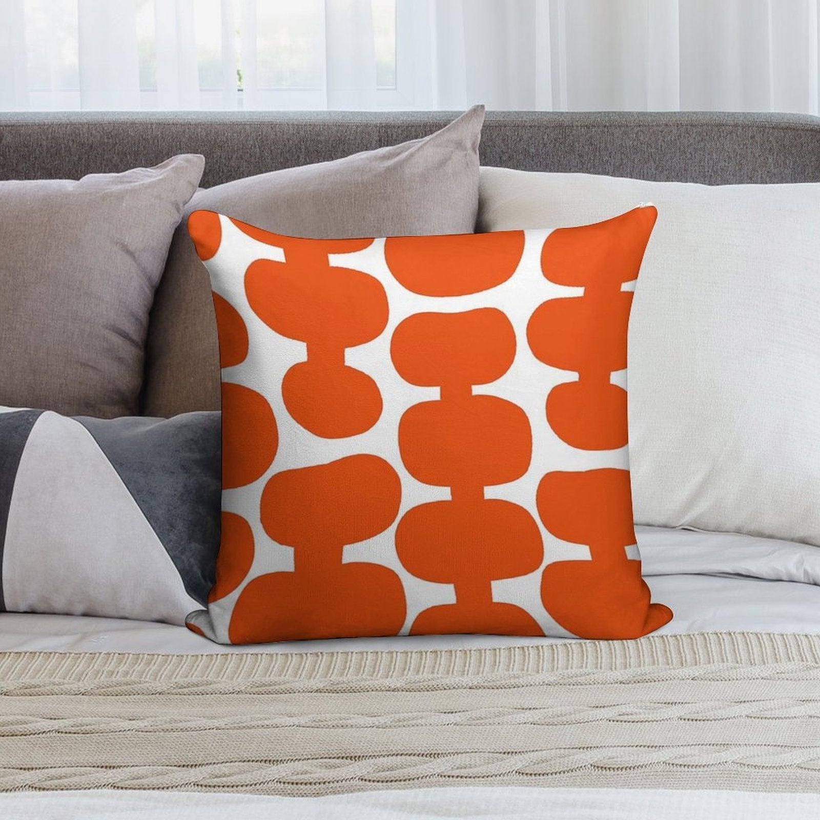 Iconic Mid Century Modern Pattern in White And Orange Soft Anti-Pilling Throw Pillow