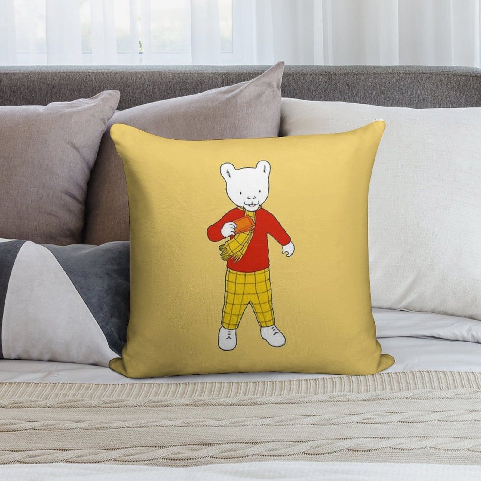 Rupert Bear Soft Short Plush Fabric Throw Pillow