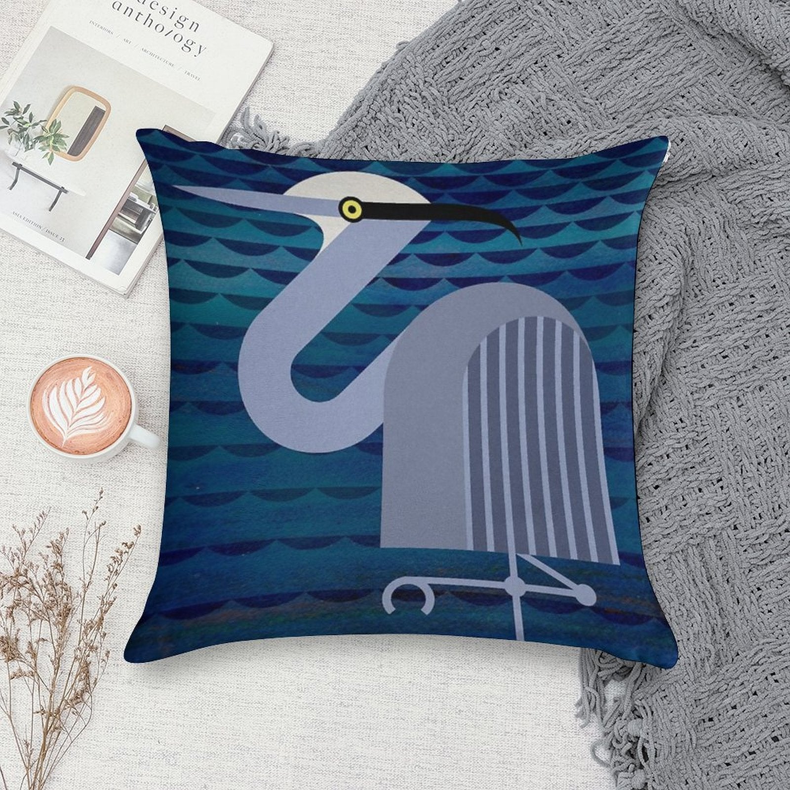 Heron Soft Decorative Cover Throw Pillow