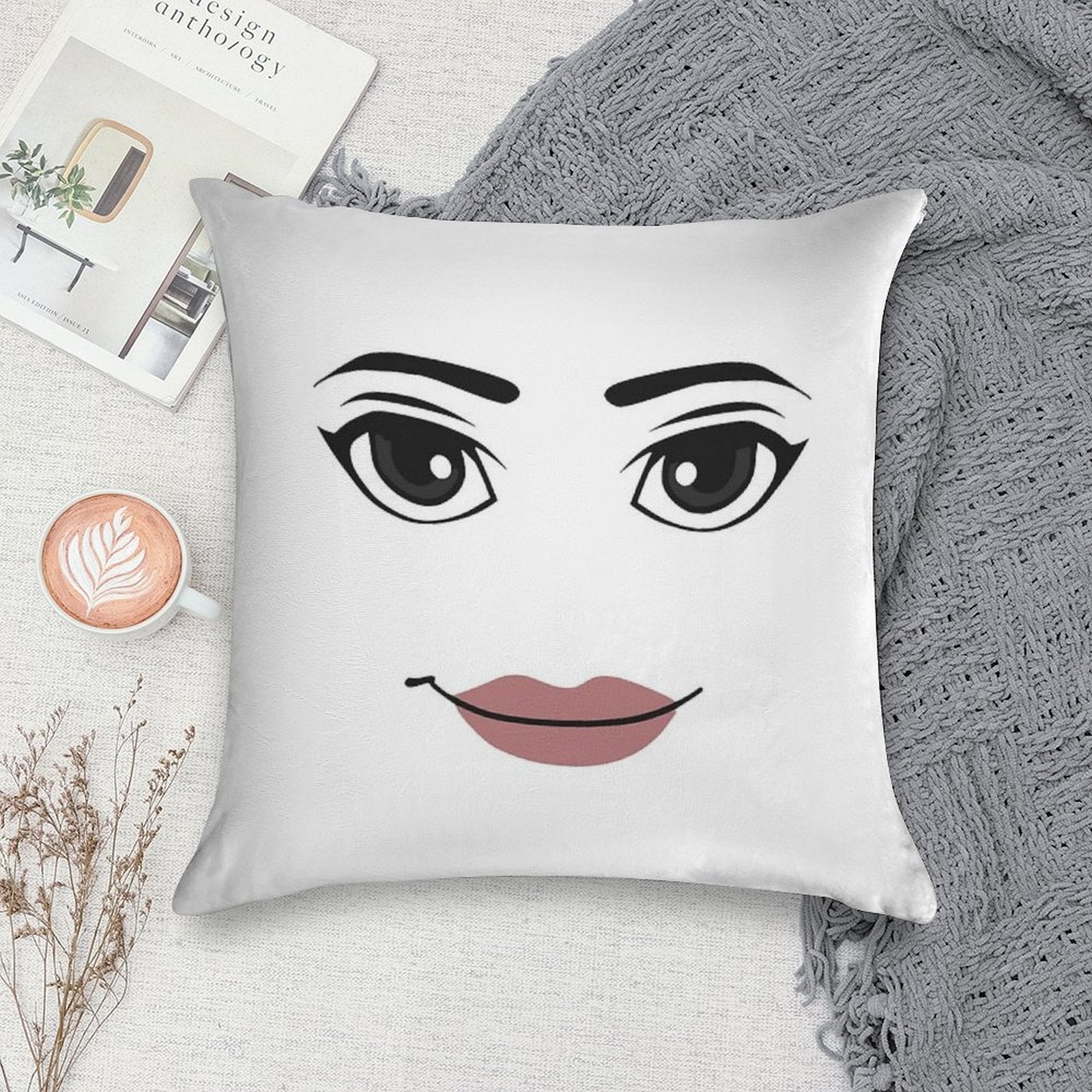 The Woman Face Soft Short Plush Fabric Throw Pillow