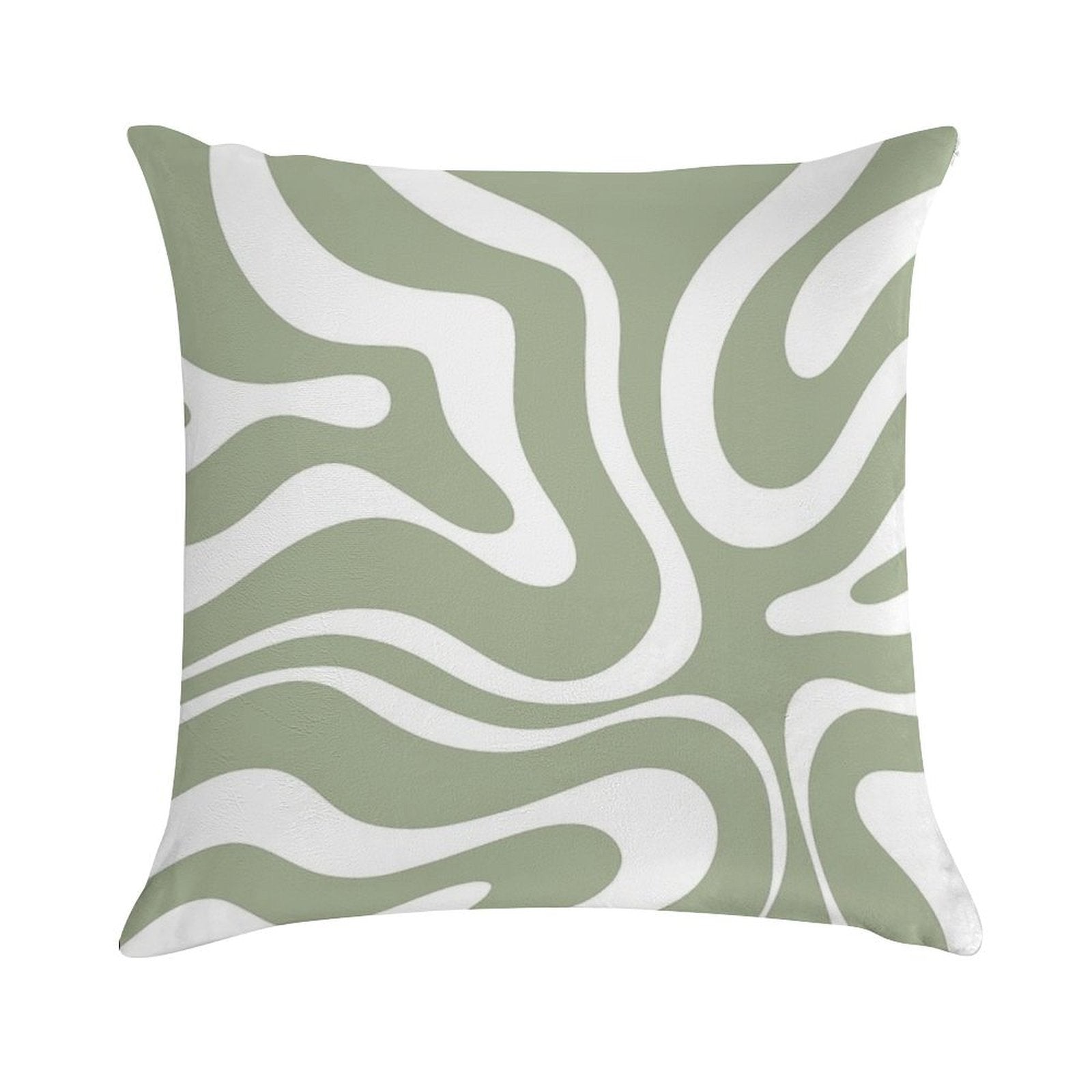 Liquid Swirl Abstract Pattern in Sage Green And White Soft Home Decor Throw Pillow