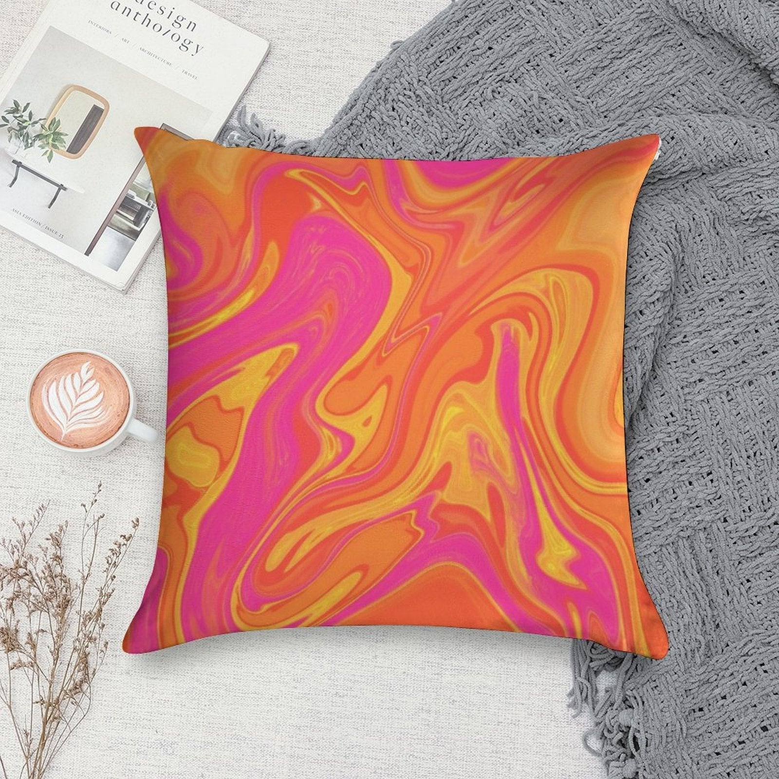 Orange And Pink Swirl Soft Gift Ready Throw Pillow