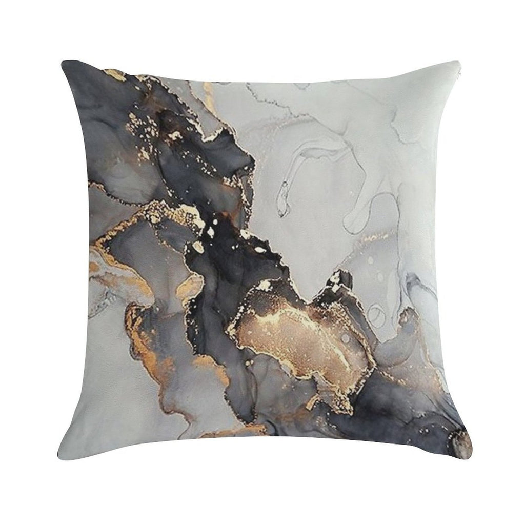 Marble Gray Black Gold Soft Washable Throw Pillow