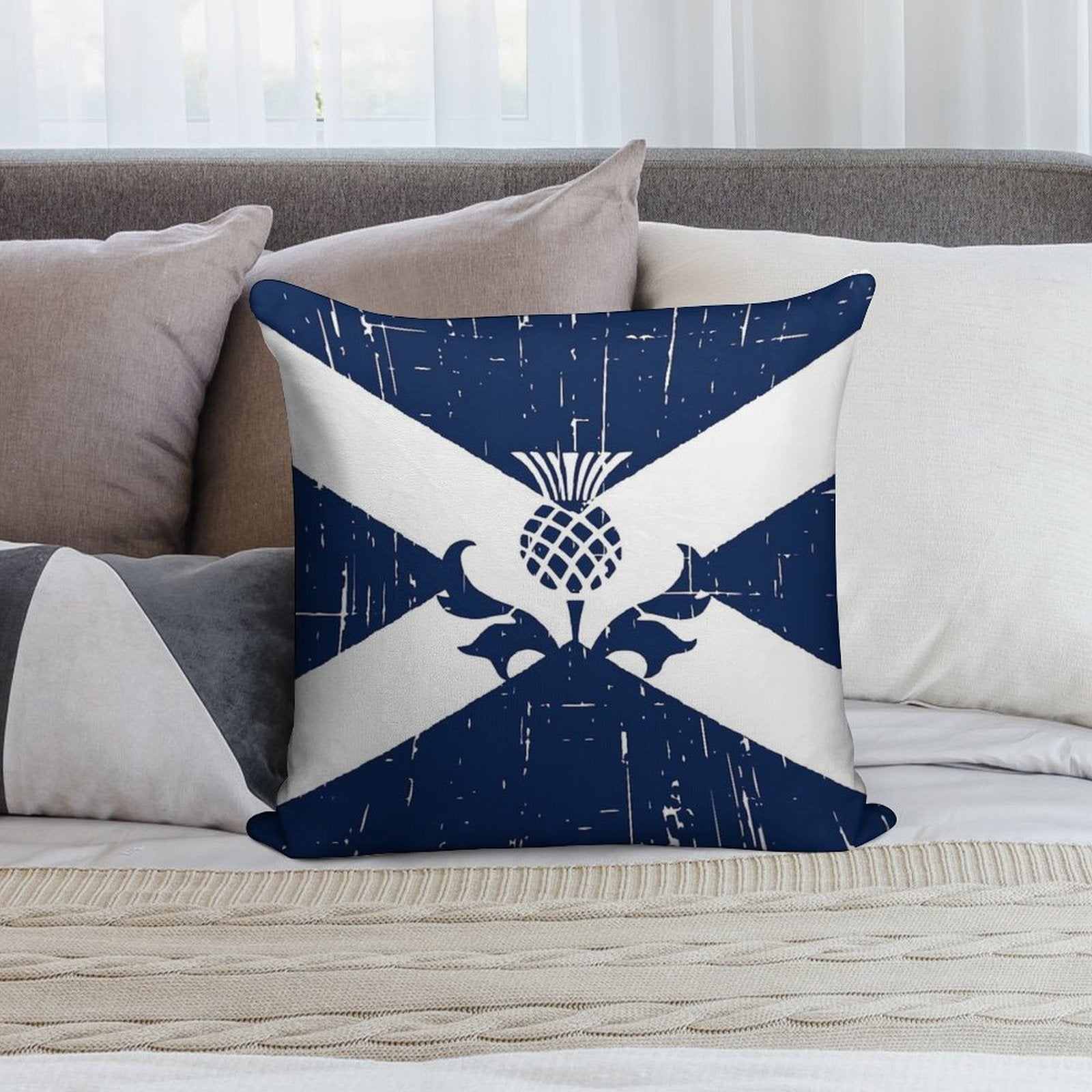 Saltire Scottish Flag And Scottish Thistle Soft Durable Construction Throw Pillow