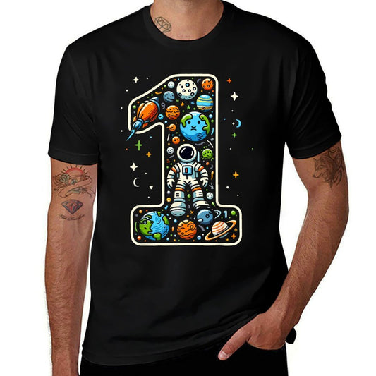 1 Year Old Outer Space Astronaut 1st Birthday Boy Girl Kids  Relaxed-fit T-Shirt