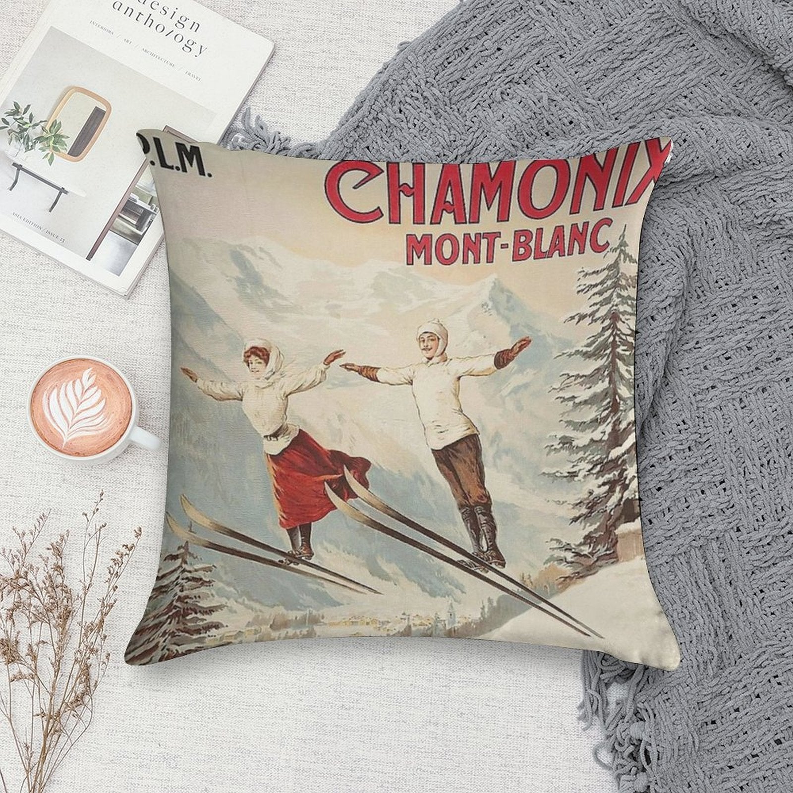 Chamonix Vintage Ski Soft Multiple Sizes Throw Pillow