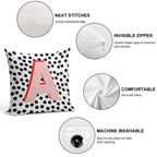 Black & White Dalmatian Print Spots With Pink Letter A Soft Durable Construction Throw Pillow