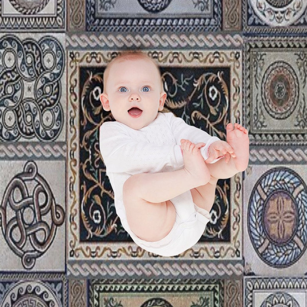 Roman Mosaic - Light Blue Machine-washable Throw Blanket