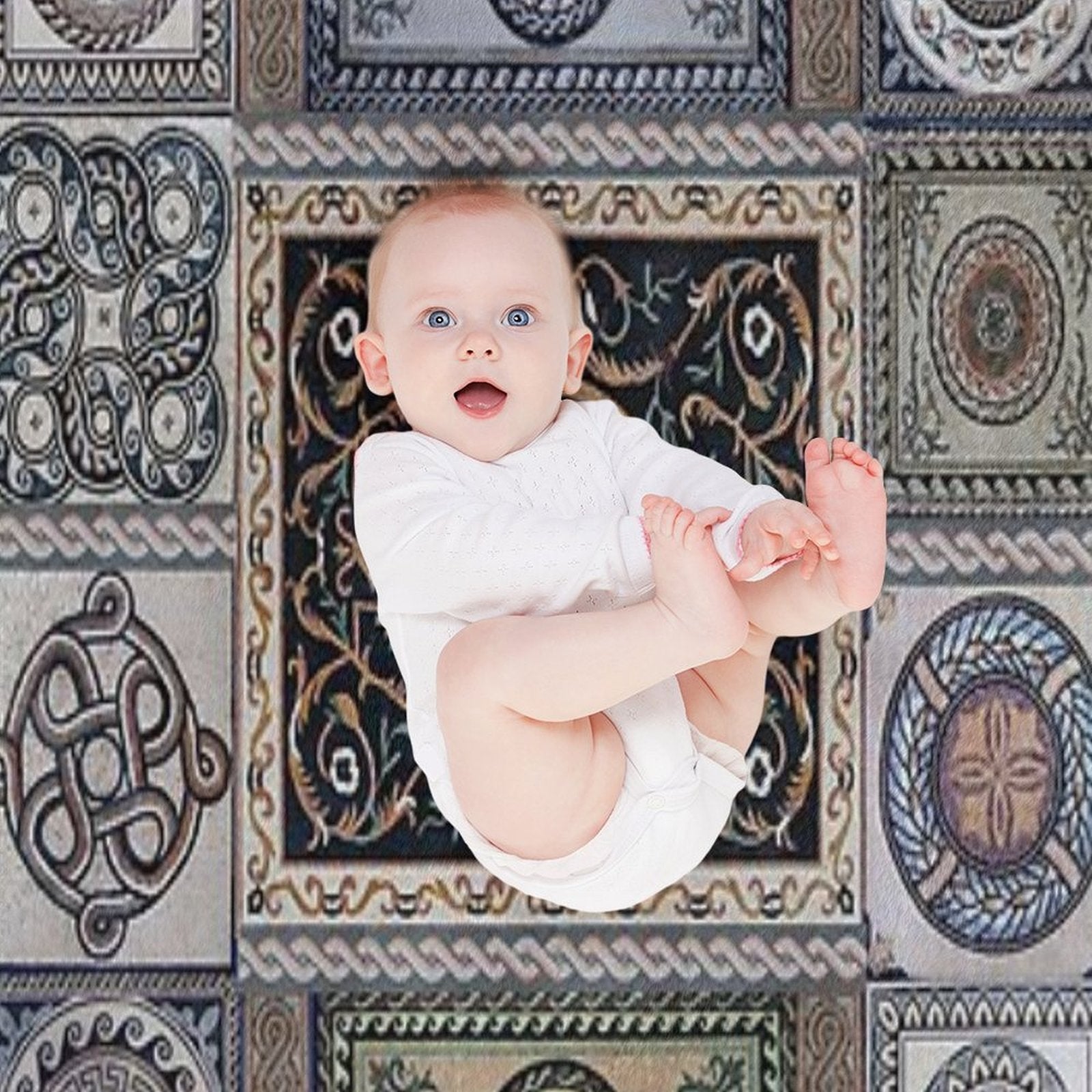 Roman Mosaic - Light Blue Machine-washable Throw Blanket