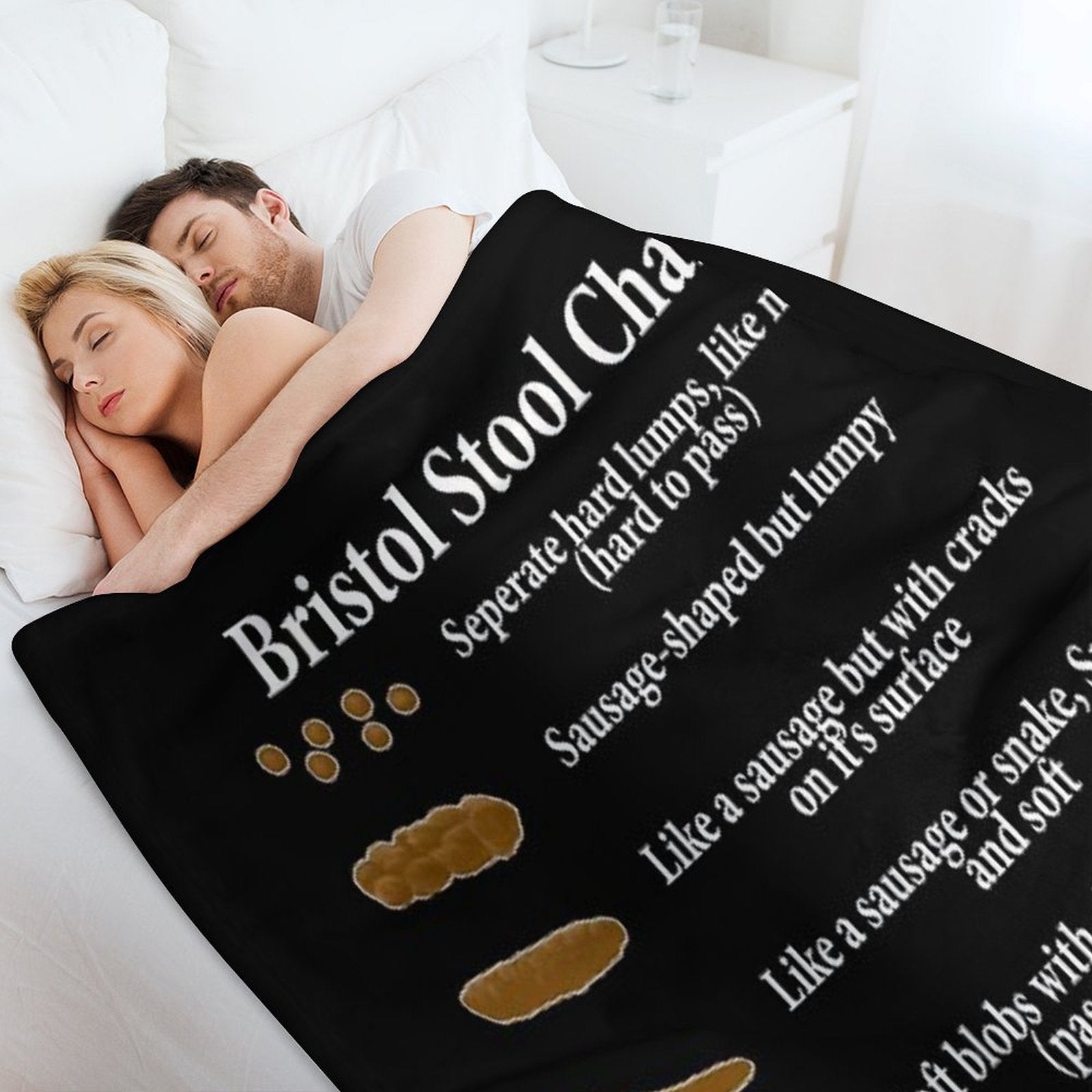 Bristol Stool Chart in White Writing Black Background Sustainable Throw Blanket
